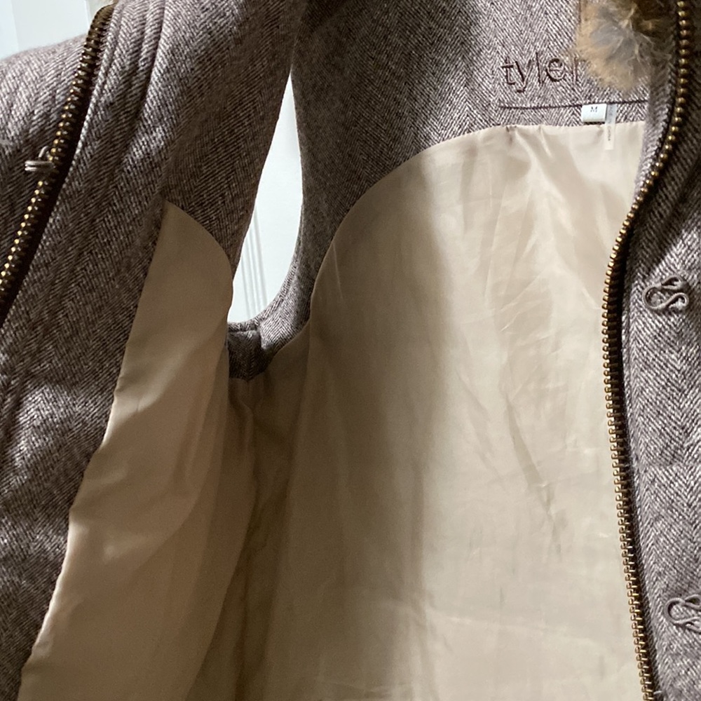 tyler böe quilted wool herringbone vest sz M in brown w/detachable fur collar - Picture 9 of 12
